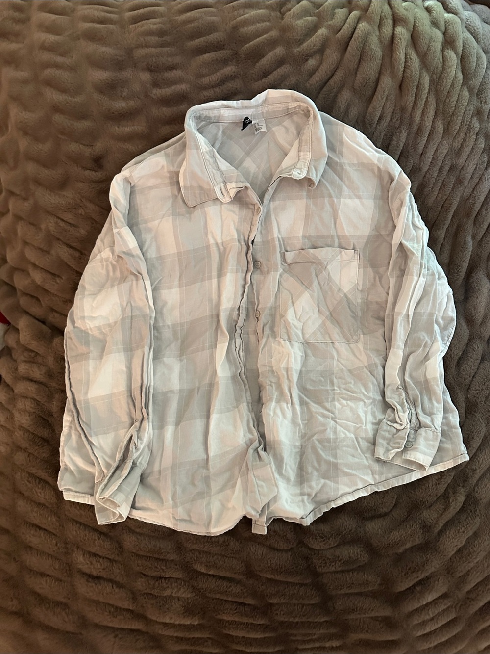 Casual Womens Light Gray Plaid Button-Up Shirt